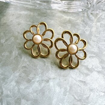 1990 Daisy Flower Gold Tone Faux Pearlの画像