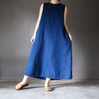 nuit - gauze onepiece〔群青色〕 藍染め ノースリーブワンピースの画像