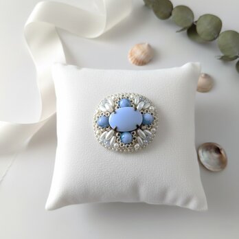 ヴィンテージカボションのビーズ刺繍ブローチ（K1228)