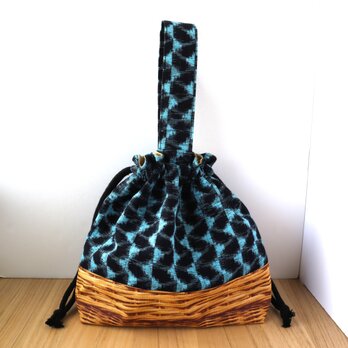 3/31販売終了！セール✨ワンハンドル巾着バッグ　一点限定　かごバッグ風　巾着トート　和風　春夏　ブラック　ギフト　No.75