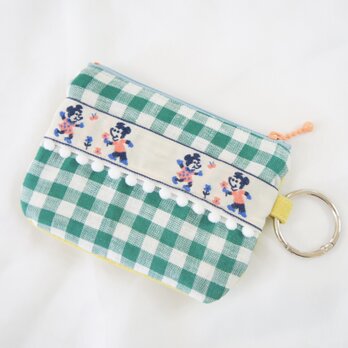 【ライムイエロー】レトロ可愛いオールドマウス×POPなギンガムチェックのティッシュケース付きポーチ/ティッシュケースの画像