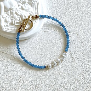 調和をもたらす◆ブルーアパタイトの極細ブレスレット｜ 1.5ｍｍ×淡水パール×マンテル◆天然石