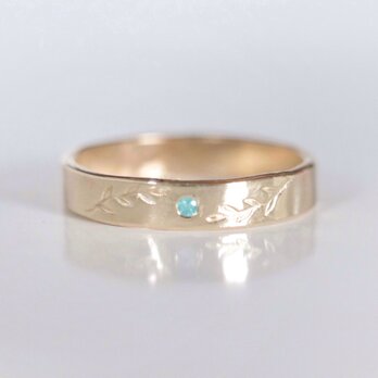 パライバトルマリン オリーブリーフ フラットリング 14kgf ピンキーリング対応  10月誕生石 ご褒美 ギフト