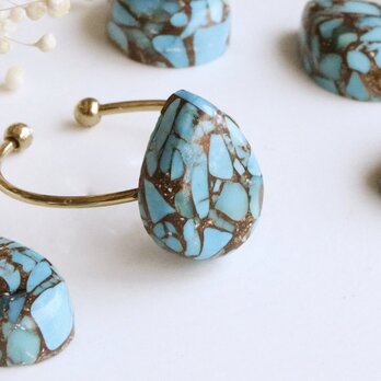 ブルーが映える夏の天然石リング  ブルーコッパーターコイズ 　フリーサイズ　フリーリング　--fun day off--