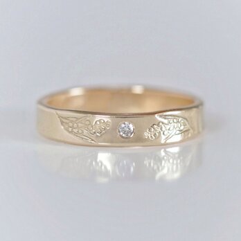 ダイヤモンド ミモザ フラットリング 14kgf ピンキーリング対応  誕生石 誕生花 ご褒美 ギフト