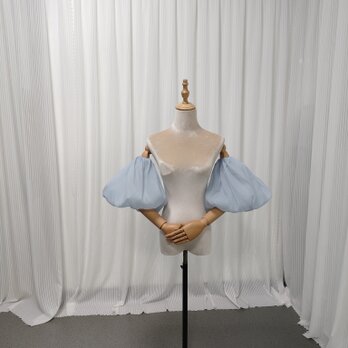 パフスリーブ 爽やかで優しいブルー ソフトチュール 可愛い ストレッチ 花嫁の画像