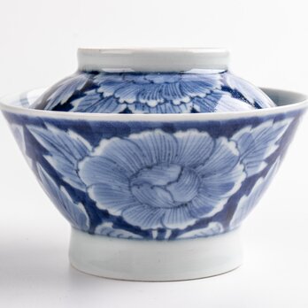 古伊万里 染付 牡丹文蓋茶碗 1客 江戸後期 個体Aの画像
