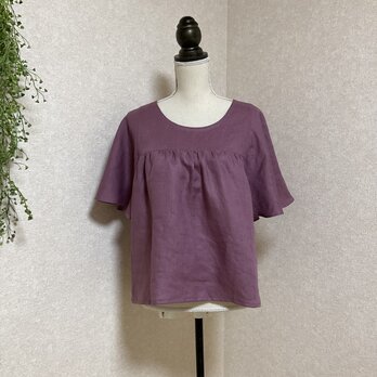 リネン100%ひらひら蝶々みたいなお袖のブラウス　カシスの画像