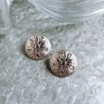 PA377-【 AVON 】エイボン・ヴィンテージピアス 1988 Sand Dollar Silver Toneの画像