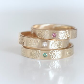 《誕生花 (選べる4種)／誕生石》フラットリング 14kgf ピンキーリング対応 ダイヤモンド ひまわり追加 ご褒美 ギフト