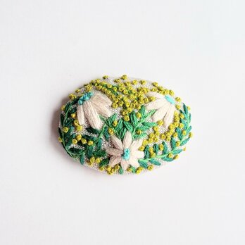 ミモザとお花の刺繍ブローチ・botanical#378