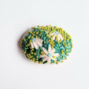 ミモザとお花の刺繍ブローチ・botanical#379の画像