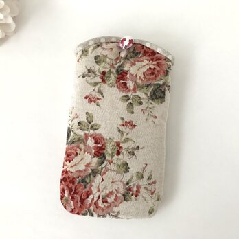 スマホケース スマホポーチ iphoneケース iphoneポーチ 赤 花柄 バラ フラワー レッド 布 スリムの画像
