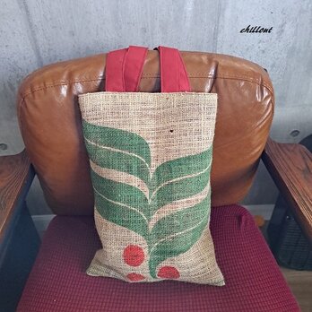 Coffee Hemp Bag：コーヒー麻袋バッグ：リーフロゴ【0939】の画像