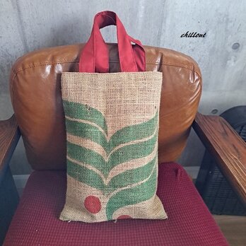 Coffee Hemp Bag：コーヒー麻袋バッグ：リーフロゴ【0940】の画像