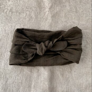 ヘアバンド　リネン100% チャコールブラウン