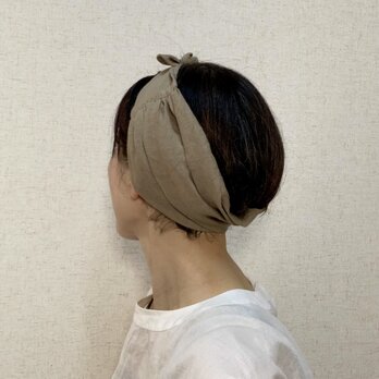 ヘアバンド　リネン100％　カーキベージュの画像