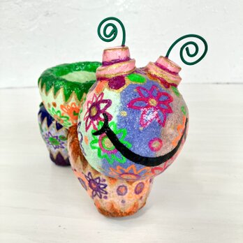 青虫　プランター　オブジェ手作り　セメント　植木鉢