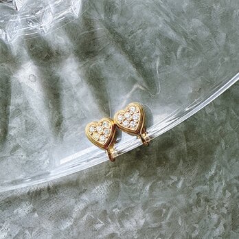 YA172-【 AVON 】エイボン・ヴィンテージイヤリング Gold Tone Rhinestone Heartの画像