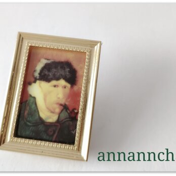 【ゴッホ(画家）自画像②（陶器）の　ブローチ】名画　絵画　芸術　美術