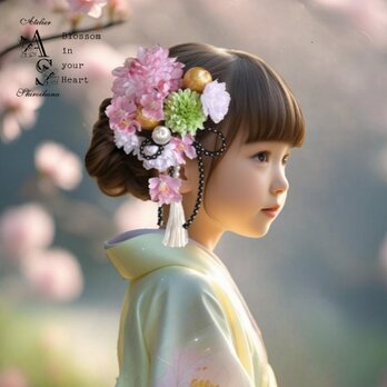 ⋆8点set⋆ 薄紅：桜・ダリア・マム 和風髪飾り《ワイヤー入りピック》の画像