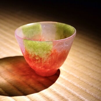 パート・ド・ヴェール　ぐい呑　朱色　ガラス作家　佐伯泰典作の画像