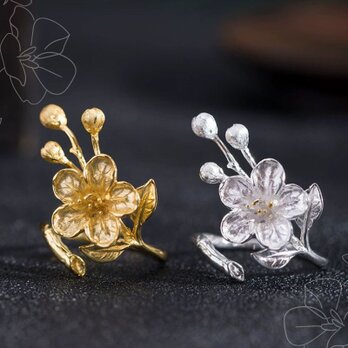 花海棠のリング - 銀色と金色の2種類で個性をプラス　R368の画像