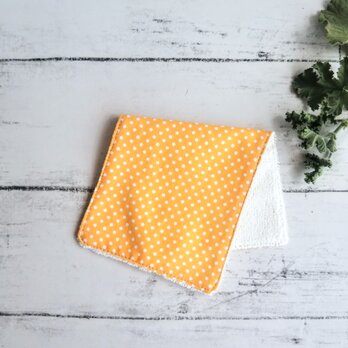小さい水玉　ドット　ハーフハンカチタオル　オレンジ　名入れ
