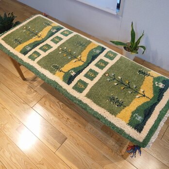 ペルシャ　ギャッベ　ミニランナー　ラグ　115x44cm　 緑　風景　RJ15470Gの画像