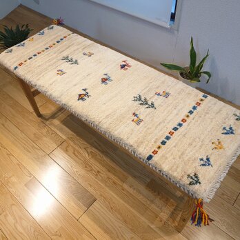 ペルシャ　ギャッベ ミニランナー　ラグ　113x43cm　ラクダ　アイボリー　RJ13377Gの画像