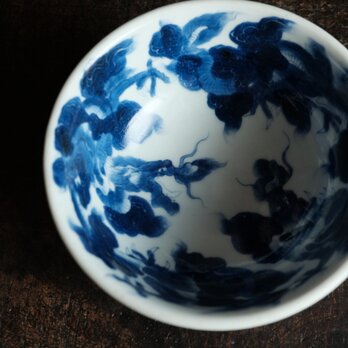 青で素敵◆向かい龍と雲。　伊万里　龍文染付深鉢　碗　骨董・antiques 器　暮らしに　江戸後期の画像