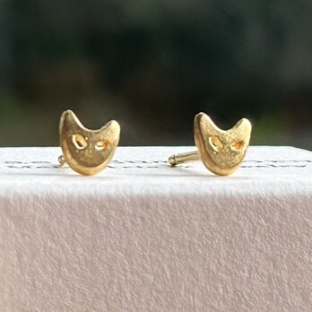 K24 純金猫フェイススタッドピアス◇ Pure Gold Cat Face・溶接なし（片耳分～）の画像