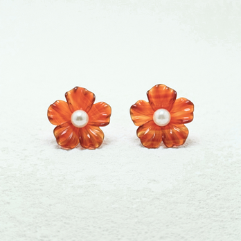 20mm 南風のしるし レッドアゲート/赤瑪瑙 パール/真珠 K18 天然石ピアス - Hibisの画像