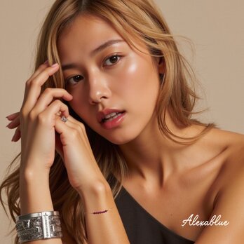 大人可愛い2Wayルビーブレスレット／アンクレット　7月誕生石ルビー／天然石／華奢アクセサリー／K10ブレスレットの画像