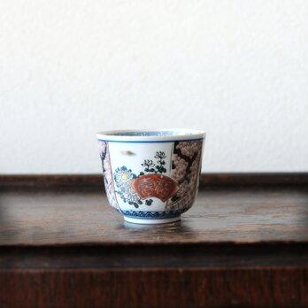 梅と漢字◆青粒も素敵。瀬戸焼　花文色絵金彩猪口　向付　骨董・antiques 大正時代の画像