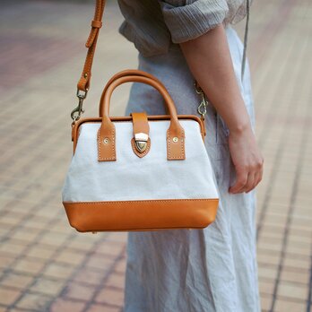 「帆布×革の組み合わせ」 がま口2wayバッグ｜レトロクラシックの画像
