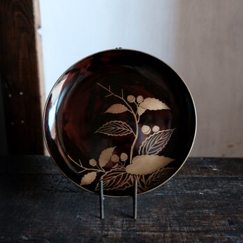 素敵な色味◆枝木と実　漆芸蒔絵中皿　漆器　骨董/antiques 古民家　時代物　明治時代の画像