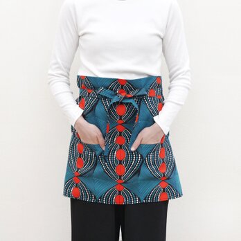 アフリカ布のカフェエプロン（ピーコックブルー）アフリカンプリント 母の日 ギフト