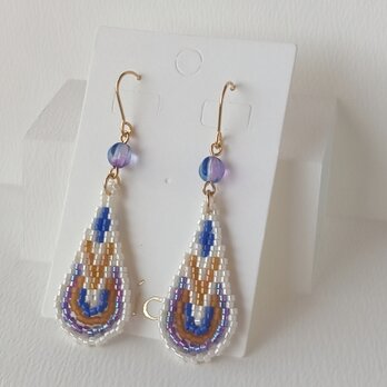 しずく型ピアス（ブルー×マスタード）