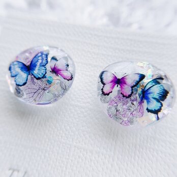 モルフォ蝶と紫陽花のピアス　サージカルステンレス　金属アレルギー対応のコピー