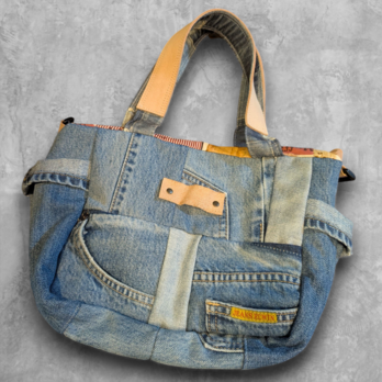 Reblu-Upcycled Denim Tote パッチワー クトートの画像