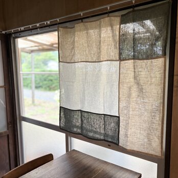 生成り×グリーン×白のつぎはぎクロス（90×90cm）の画像