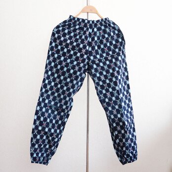 もんぺ パンツ 野良着 藍染 絣 木綿 サイドジップ ウエストゴム 昭和レトロ ジャパンヴィンテージの画像