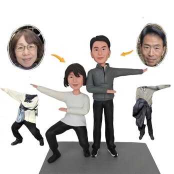 オーダーメイド 似顔絵 フィギュア カップル 両親|写真 から フィギュア|自分の人形を作る|名入れギフト 結婚祝い-の画像