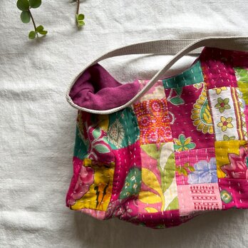 くたくたBag　カンタキルトパッチワーク　ピンク②の画像