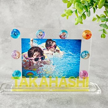 【名入れ】うるつやマグネット　「小さな海の世界」　アクリルフォトフレーム　クリア　透明　夏　ベビー　ママ　ペット　L判　の画像
