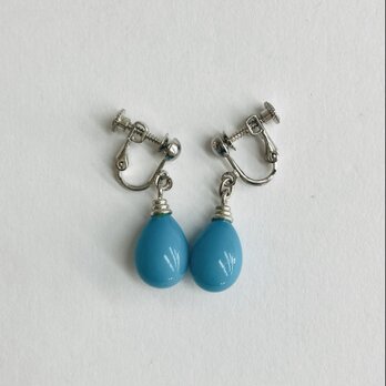 ガラスビーズぶら下がりイヤリング/ドロップ/10x15mm/ターコイズ塗装/made in japanの画像