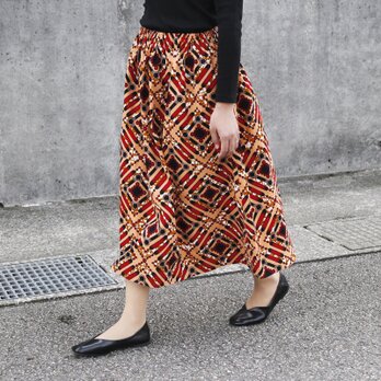 【受注制作】アフリカ布のギャザースカート（ ジオメトリック ）アフリカンプリント アフリカンファブリック