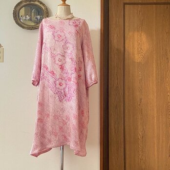 桃絞り着物リメイク　Aラインワンピースの画像