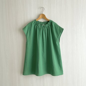 フレンチ袖クルーギャザープルオーバー_ダブルガーゼ綿100％_Greenの画像